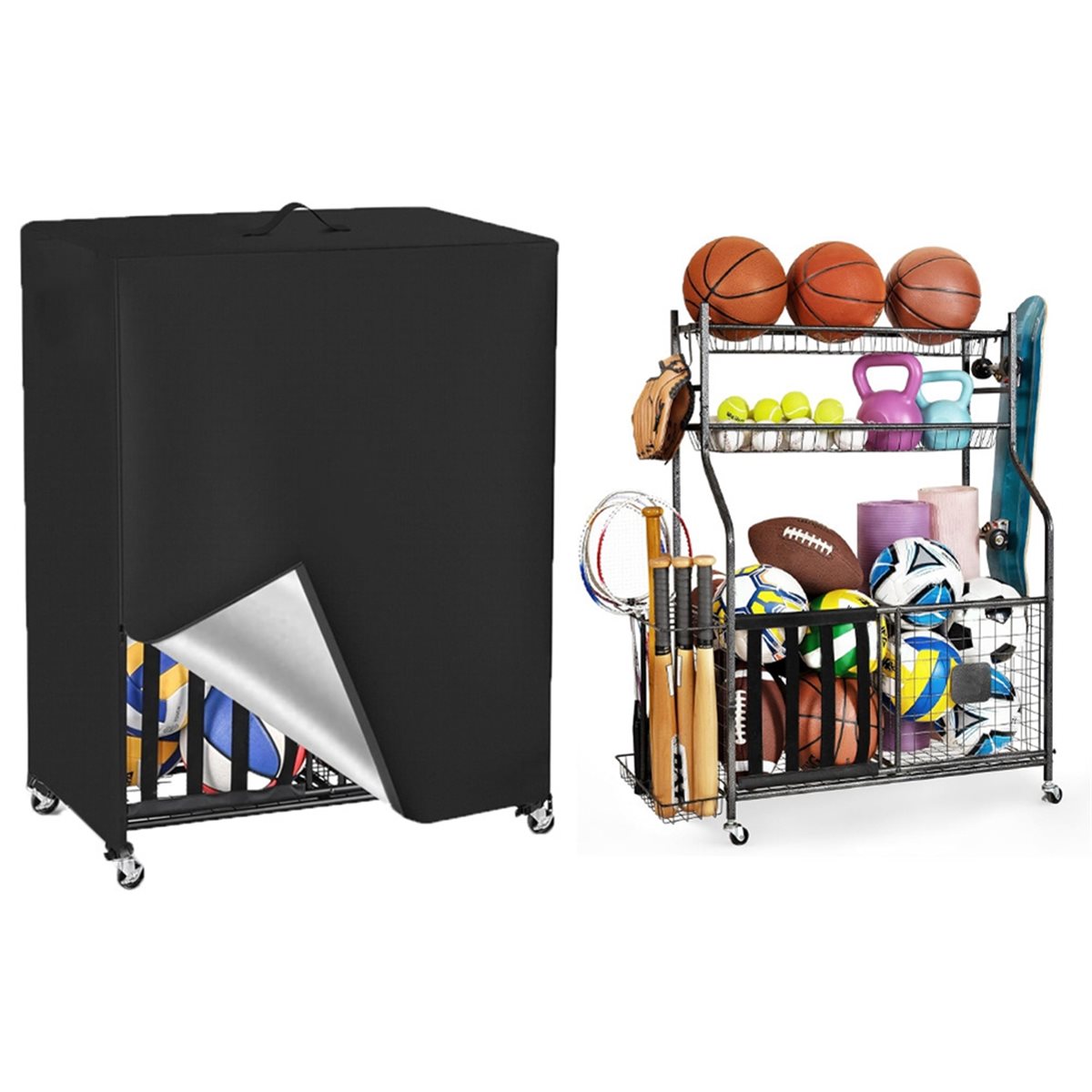 غطاء رف كرة السلة، غطاء منظم ا - مراجعة Sports Equipment Garage Organizer وسعره