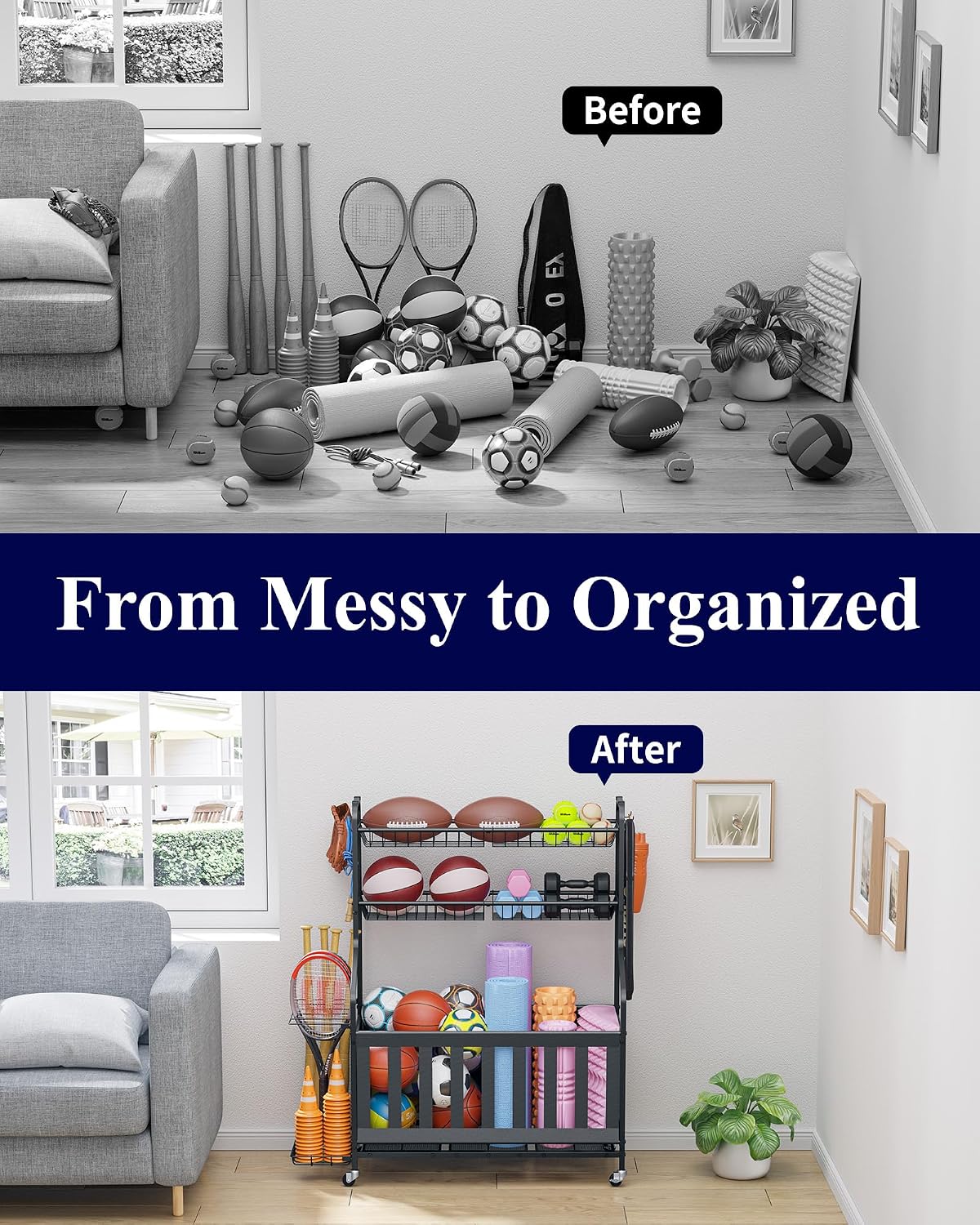 منظم تخزين معدات رياضية، رف تخ - مراجعة Sports Equipment Garage Organizer وسعره